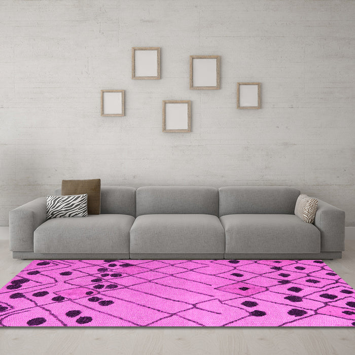 Machine Washable Abstract Pink Modern Rug in a Living Room, wshabs5384pnk