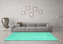 Machine Washable Solid Turquoise Modern Area Rugs in a Living Room,, wshabs5385turq