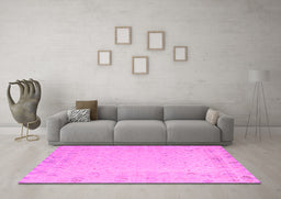 Machine Washable Solid Pink Modern Rug in a Living Room, wshabs5385pnk