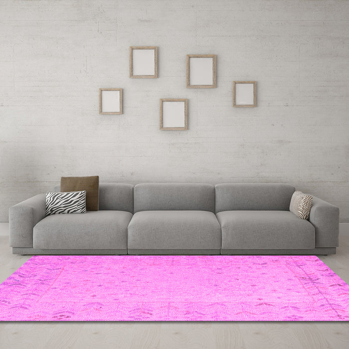 Machine Washable Solid Pink Modern Rug in a Living Room, wshabs5385pnk