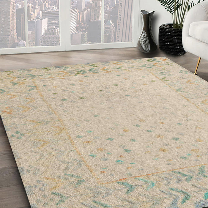 Machine Washable Abstract Light French Beige Brown Rug in a Family Room, wshabs5385