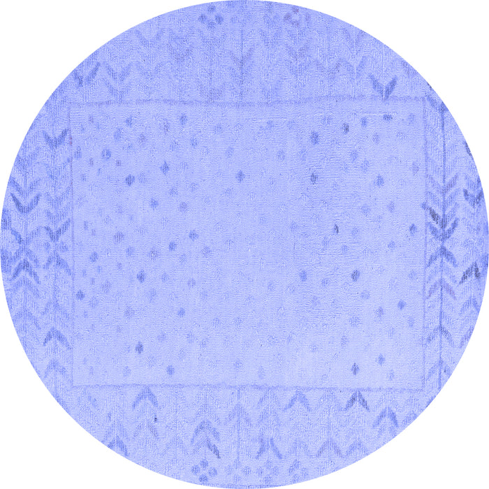 Round Machine Washable Solid Blue Modern Rug, wshabs5385blu