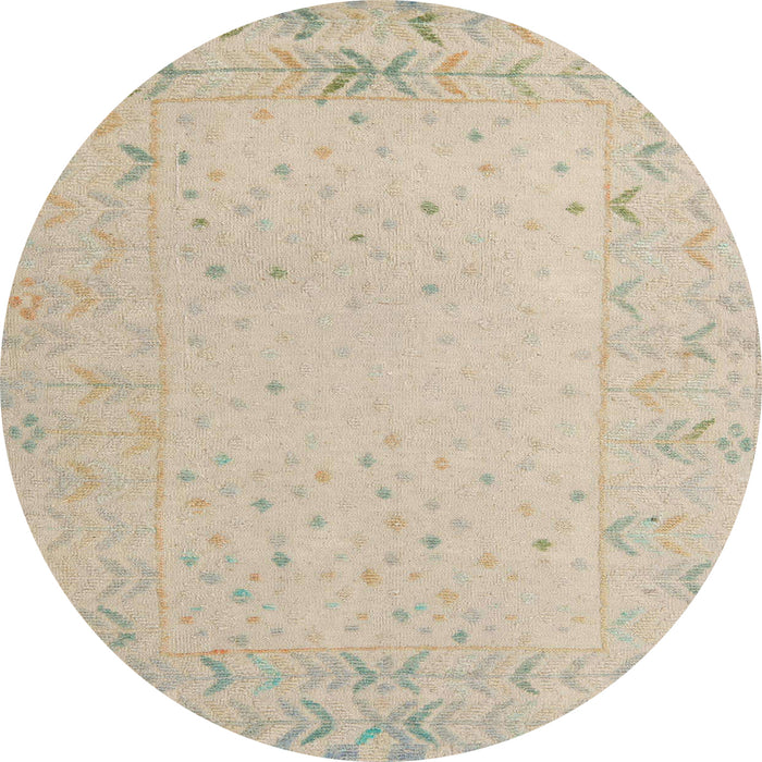 Round Abstract Light French Beige Brown Solid Rug, abs5385