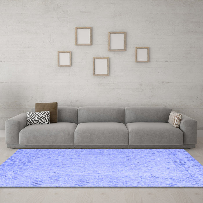 Machine Washable Solid Blue Modern Rug in a Living Room, wshabs5385blu