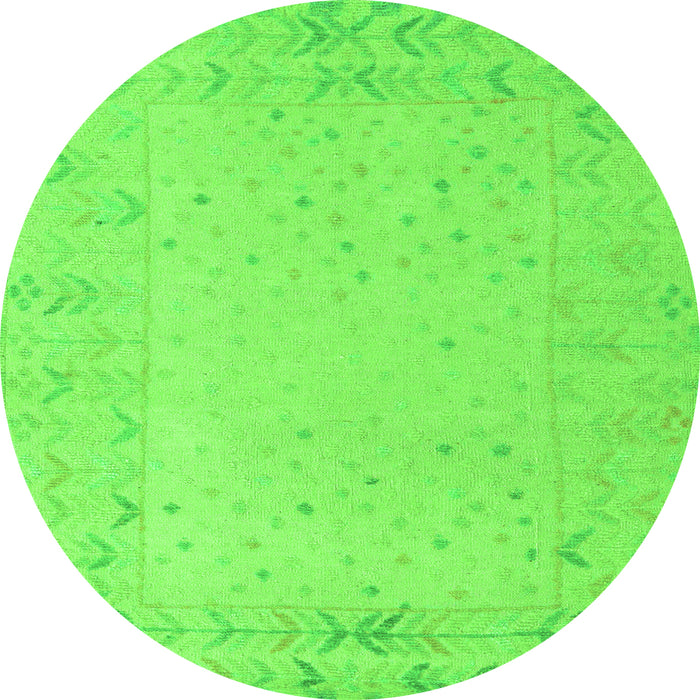 Round Machine Washable Solid Green Modern Area Rugs, wshabs5385grn