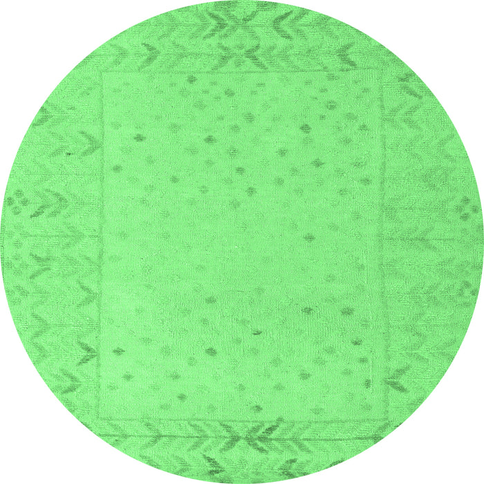 Round Machine Washable Solid Emerald Green Modern Area Rugs, wshabs5385emgrn