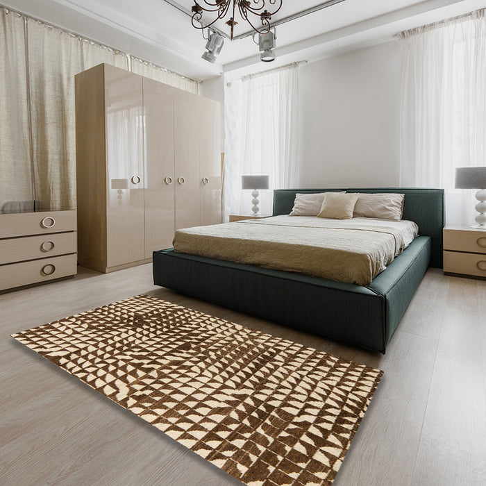 Abstract Brown Modern Rug in a Bedroom, abs5386