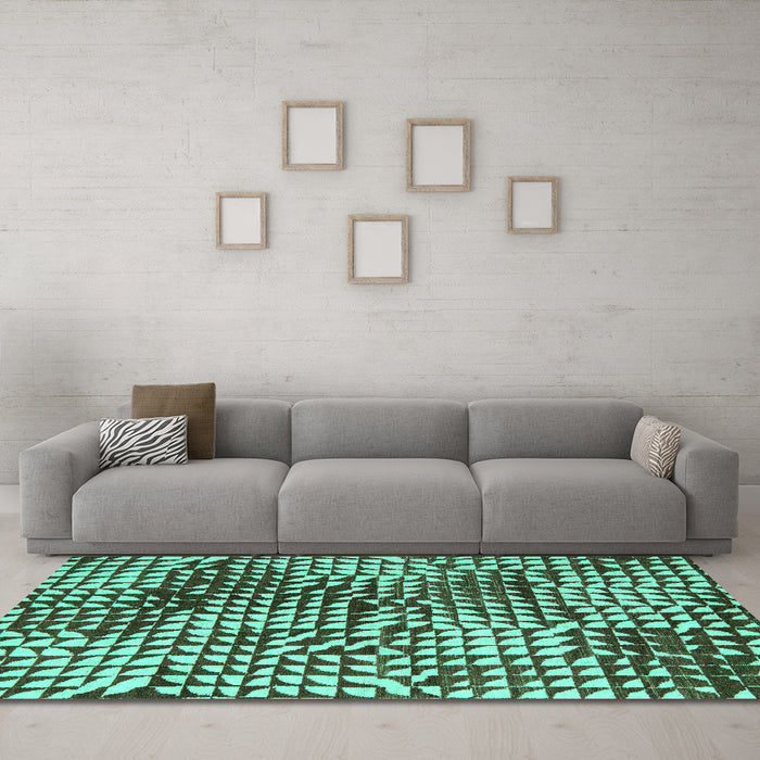 Machine Washable Abstract Turquoise Modern Area Rugs in a Living Room,, wshabs5386turq