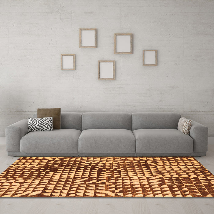 Machine Washable Abstract Orange Modern Area Rugs in a Living Room, wshabs5386org