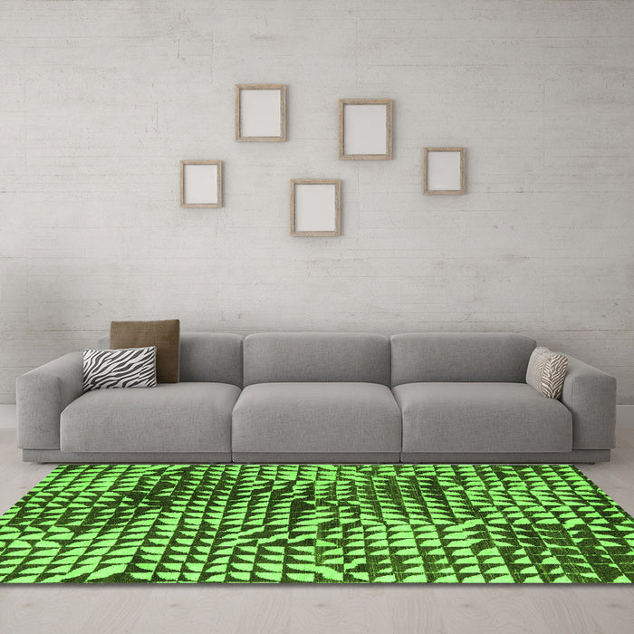 Machine Washable Abstract Green Modern Area Rugs in a Living Room,, wshabs5386grn