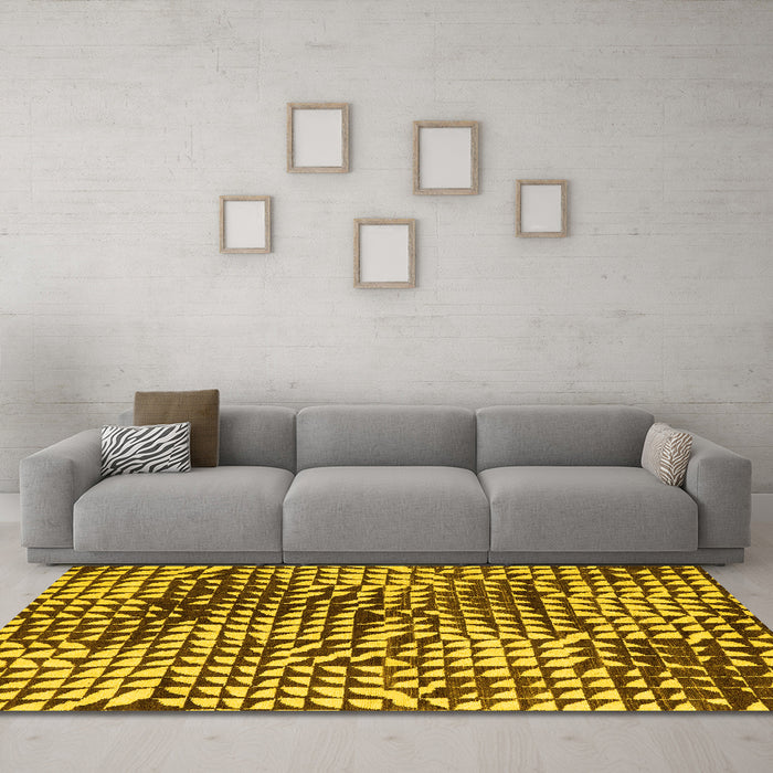 Machine Washable Abstract Yellow Modern Rug in a Living Room, wshabs5386yw