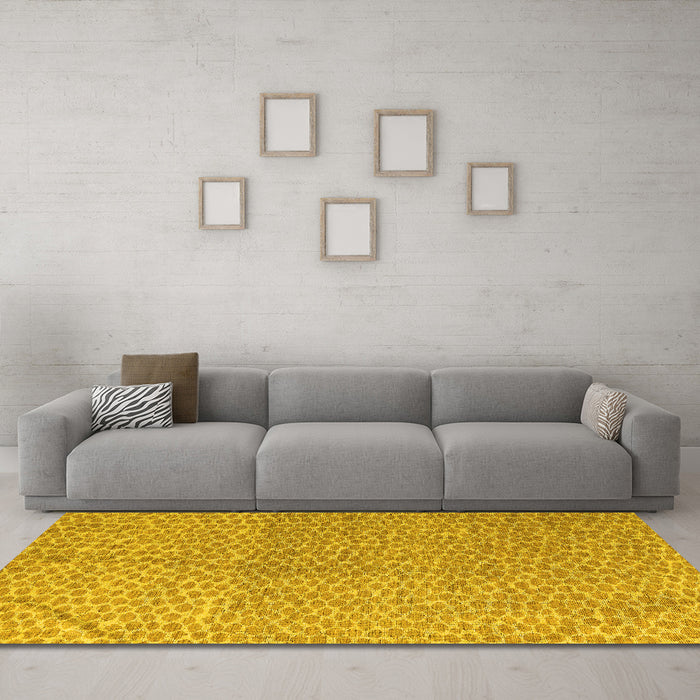 Machine Washable Abstract Yellow Modern Rug in a Living Room, wshabs5387yw