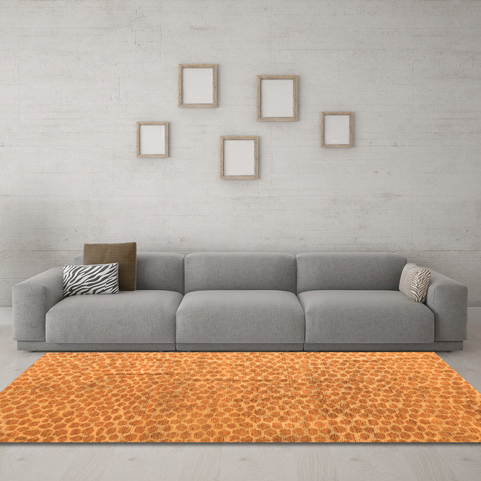 Machine Washable Abstract Orange Modern Area Rugs in a Living Room, wshabs5388org