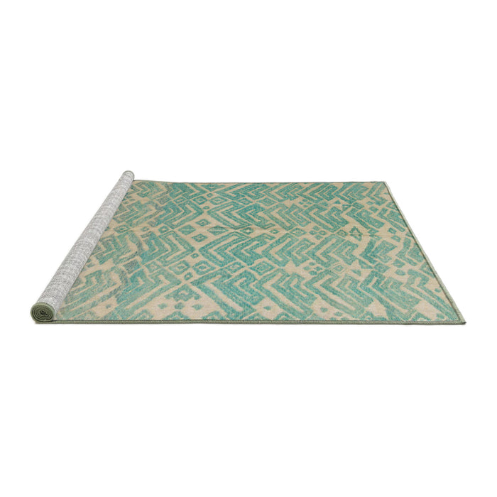 Sideview of Machine Washable Abstract Green Rug, wshabs5389