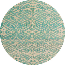 Round Machine Washable Abstract Green Rug, wshabs5389