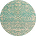 Round Machine Washable Abstract Green Rug, wshabs5389