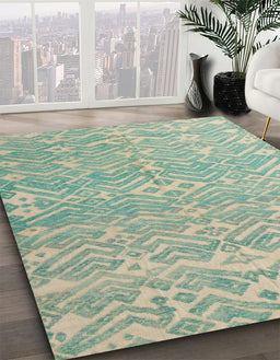 Abstract Green Modern Rug in Family Room, abs5389