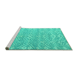 Sideview of Machine Washable Abstract Turquoise Modern Area Rugs, wshabs5389turq