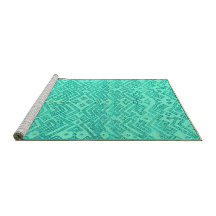 Sideview of Machine Washable Abstract Turquoise Modern Area Rugs, wshabs5389turq