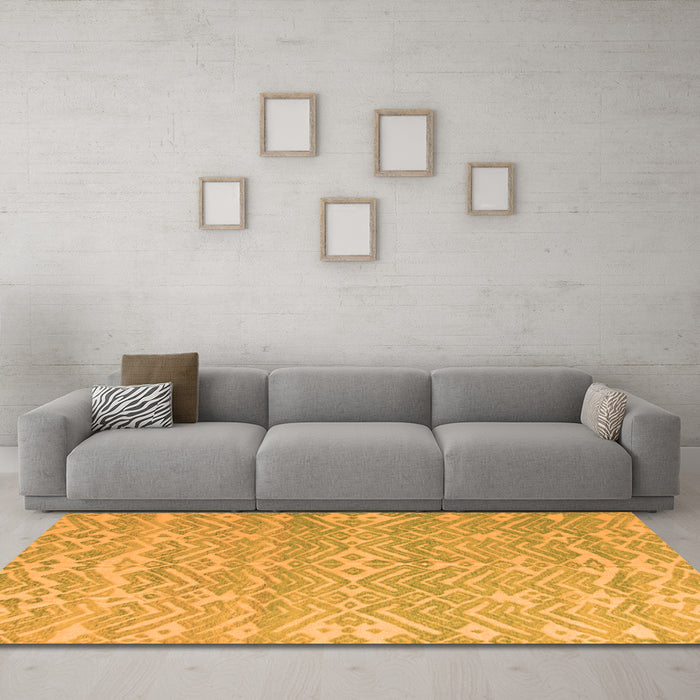 Machine Washable Abstract Orange Modern Area Rugs in a Living Room, wshabs5389org