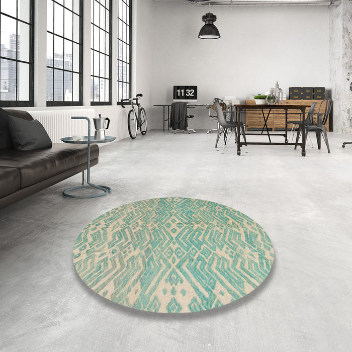 Round Machine Washable Abstract Green Rug in a Office, wshabs5389