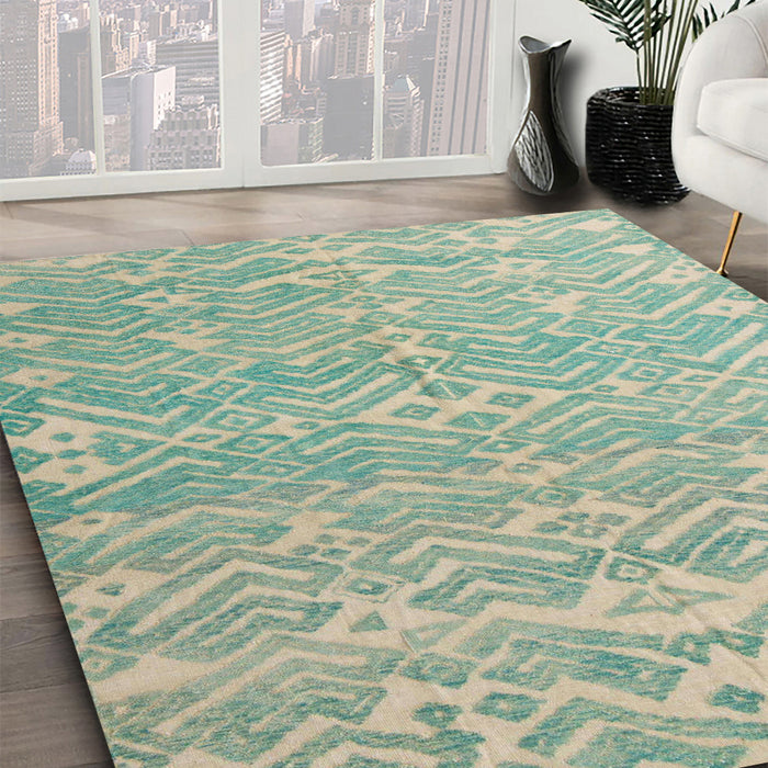 Abstract Green Modern Rug in Family Room, abs5389