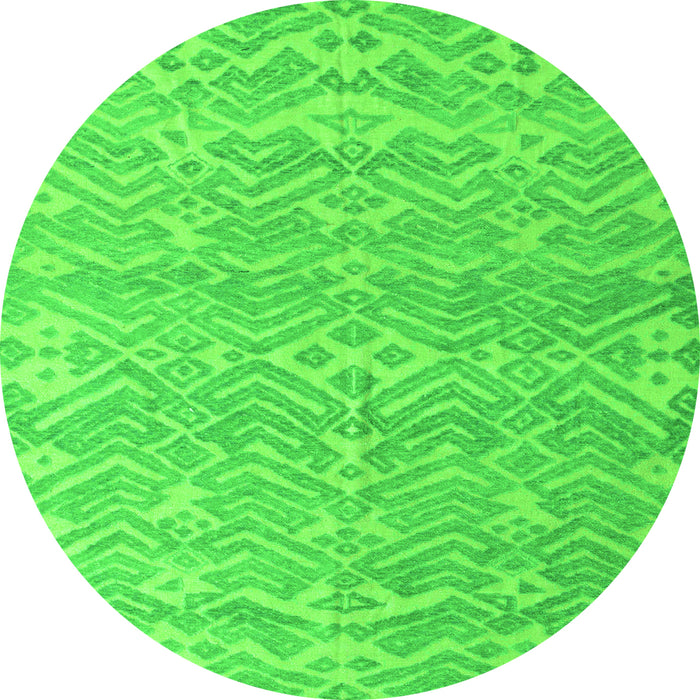 Round Machine Washable Abstract Green Modern Area Rugs, wshabs5389grn