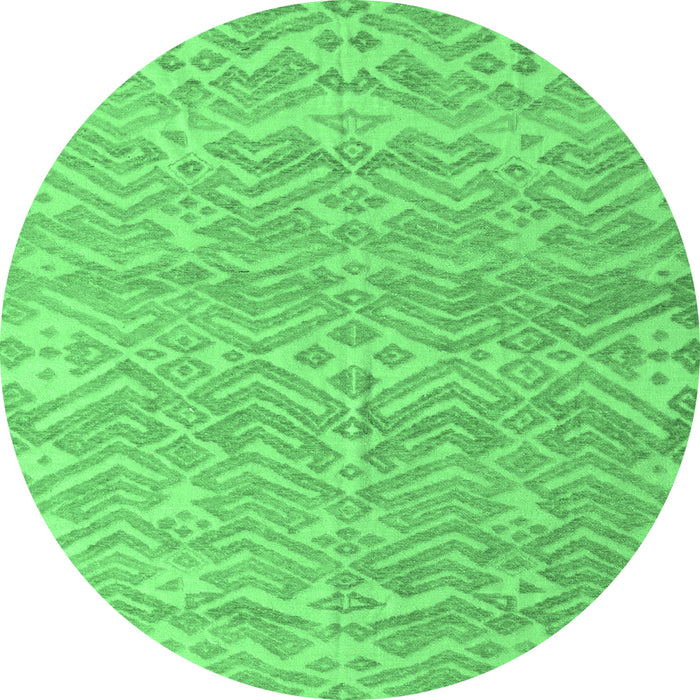 Round Machine Washable Abstract Emerald Green Modern Area Rugs, wshabs5389emgrn