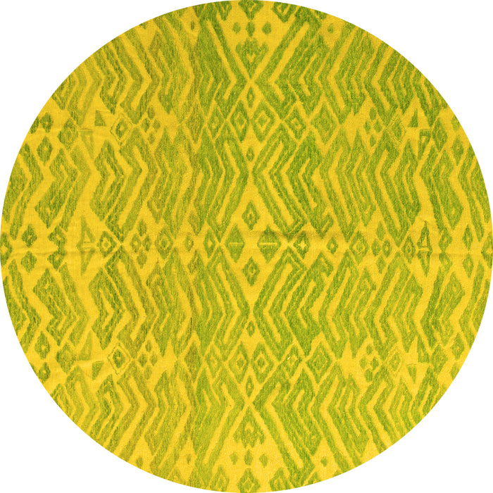 Round Machine Washable Abstract Yellow Modern Rug, wshabs5389yw