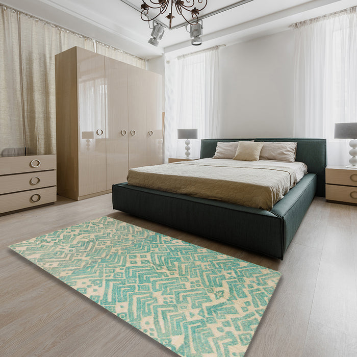 Abstract Green Modern Rug in a Bedroom, abs5389