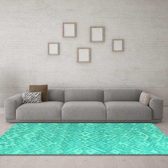 Machine Washable Abstract Turquoise Modern Area Rugs in a Living Room,, wshabs5389turq