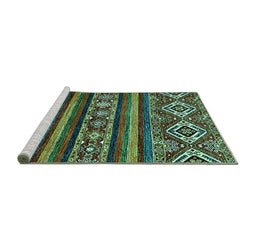Sideview of Machine Washable Abstract Turquoise Modern Area Rugs, wshabs538turq