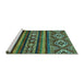 Sideview of Machine Washable Abstract Turquoise Modern Area Rugs, wshabs538turq