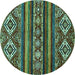 Round Abstract Turquoise Modern Rug, abs538turq