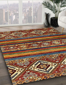 Abstract Saffron Red Modern Rug in Family Room, abs538
