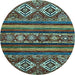 Round Abstract Light Blue Modern Rug, abs538lblu