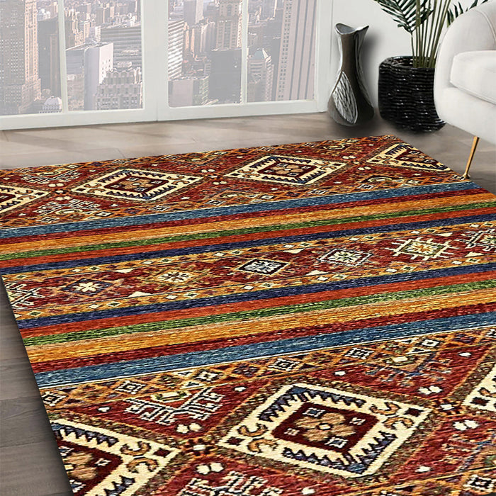 Abstract Saffron Red Modern Rug in Family Room, abs538