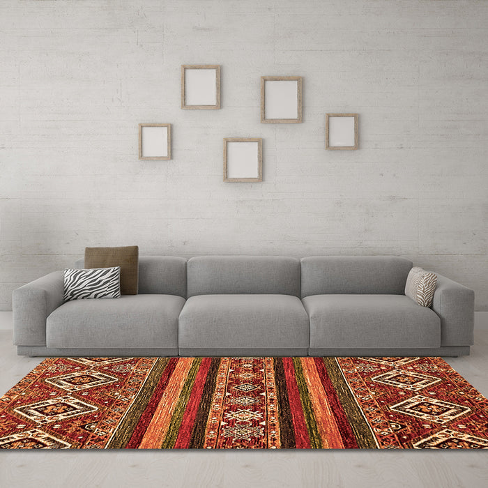 Machine Washable Abstract Orange Modern Area Rugs in a Living Room, wshabs538org