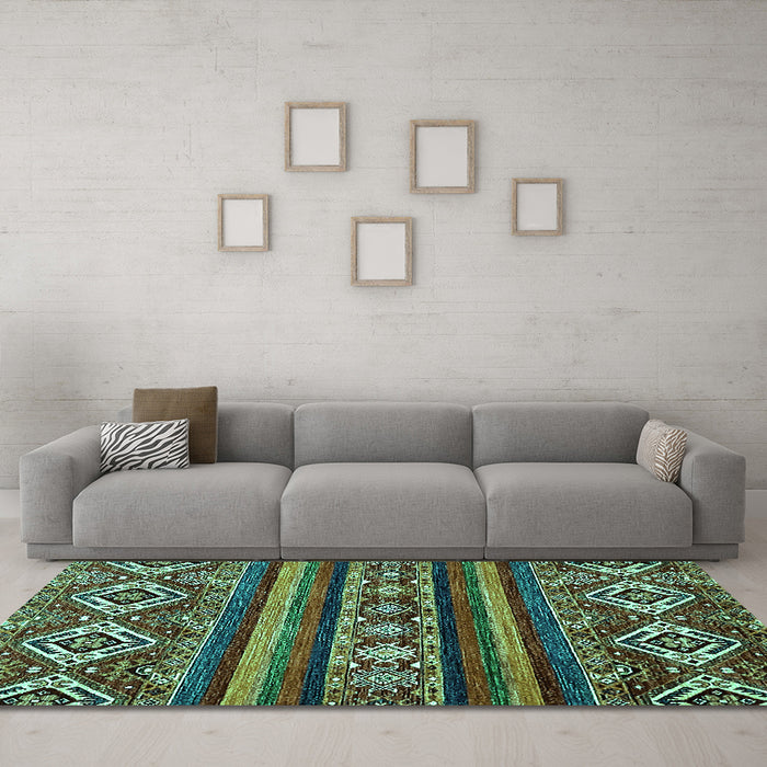 Machine Washable Abstract Turquoise Modern Area Rugs in a Living Room,, wshabs538turq