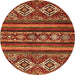 Round Machine Washable Abstract Orange Modern Area Rugs, wshabs538org