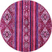 Round Machine Washable Abstract Pink Modern Rug, wshabs538pnk