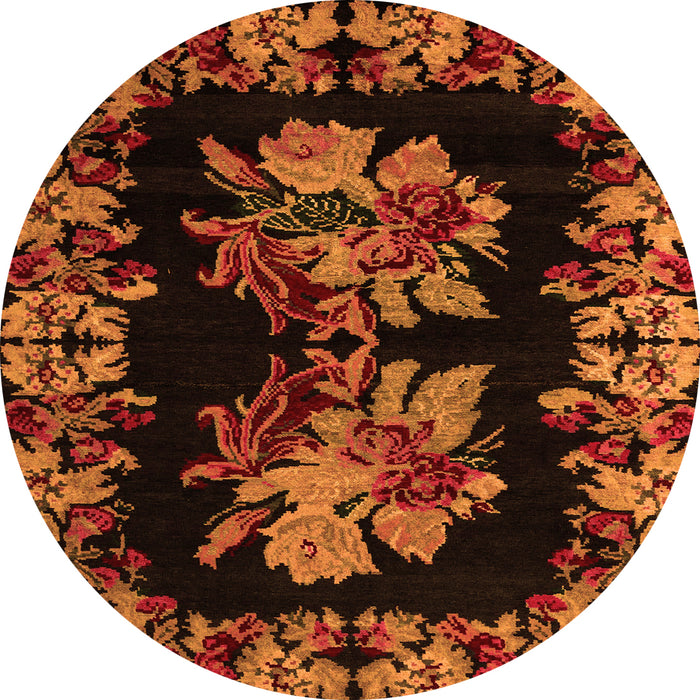 Round Machine Washable Medallion Orange French Area Rugs, wshabs5390org