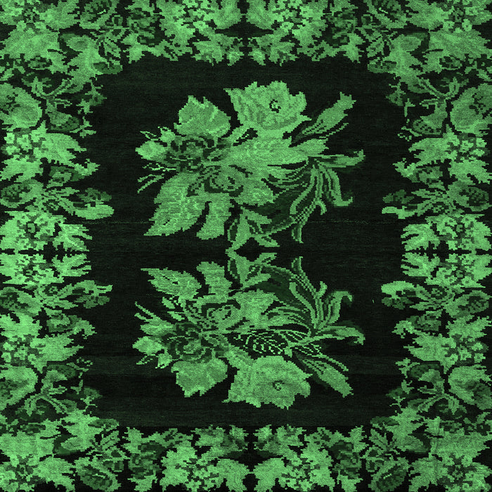 Square Machine Washable Medallion Emerald Green French Area Rugs, wshabs5390emgrn