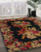 Abstract Light Brown Medallion Rug in Family Room, abs5390