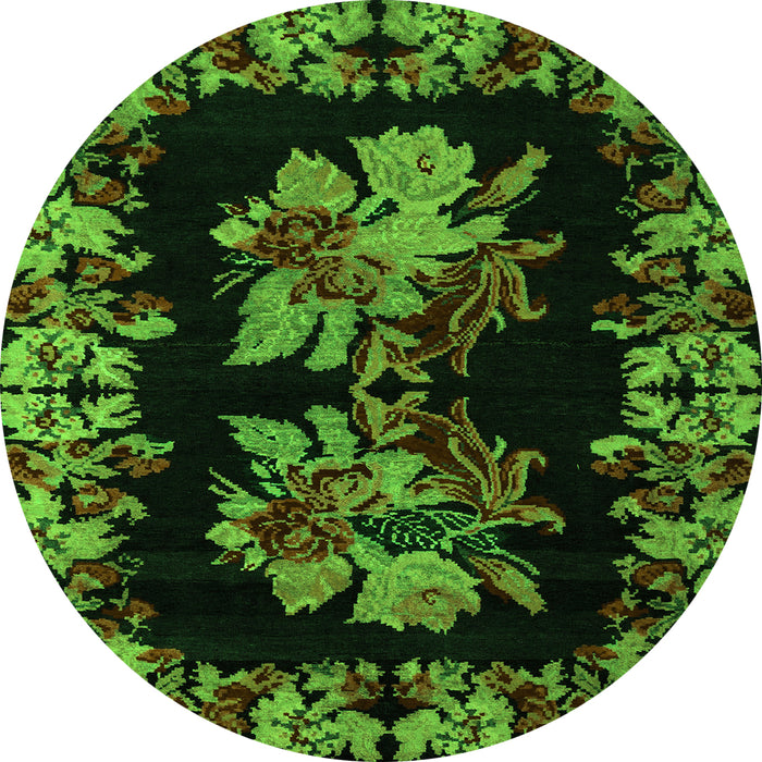 Round Machine Washable Medallion Green French Area Rugs, wshabs5390grn