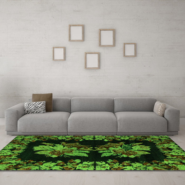 Machine Washable Medallion Green French Area Rugs in a Living Room,, wshabs5390grn