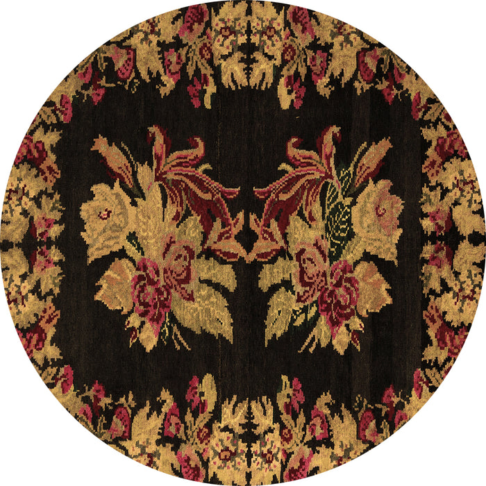Round Machine Washable Medallion Brown French Rug, wshabs5390brn
