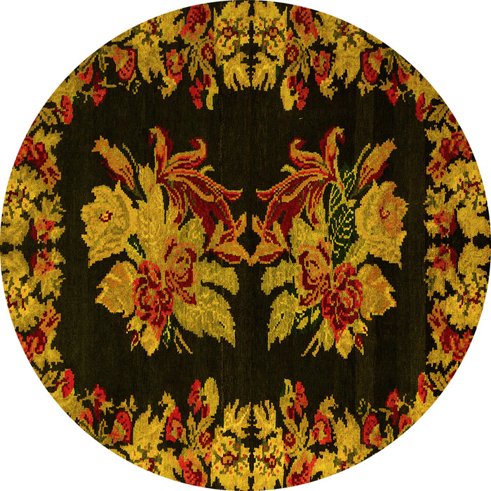 Round Machine Washable Medallion Yellow French Rug, wshabs5390yw