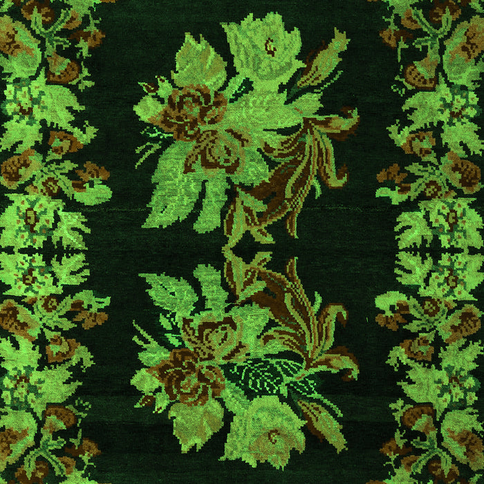 Machine Washable Medallion Green French Area Rugs, wshabs5390grn