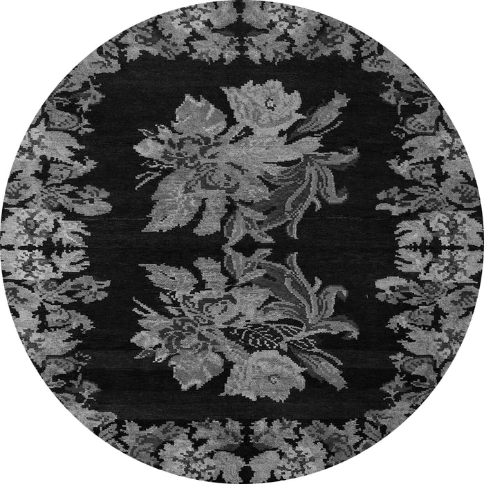Round Machine Washable Medallion Gray French Rug, wshabs5390gry